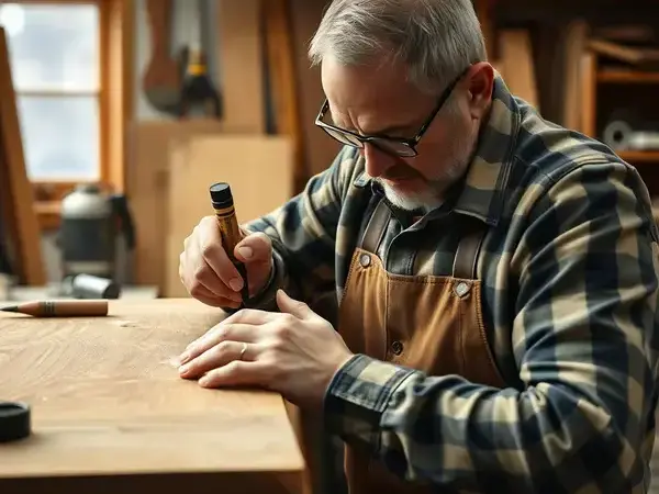 Furniture restoration workshop with tools